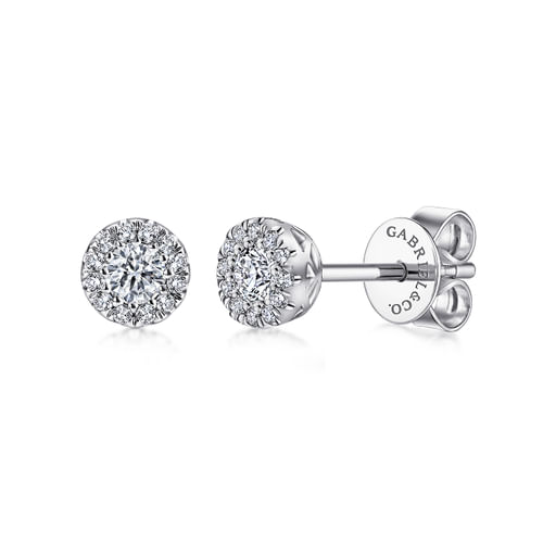 14K White Gold Diamond Halo Stud Earrings