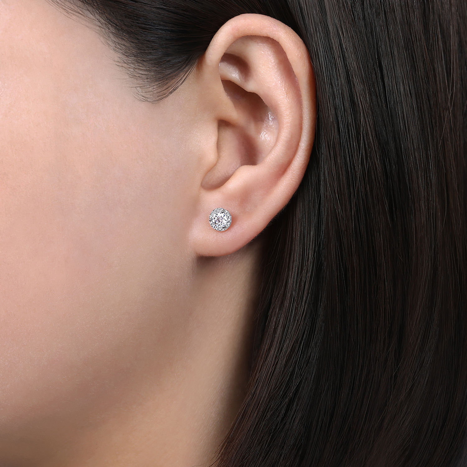 14K White Gold Diamond Halo Stud Earrings