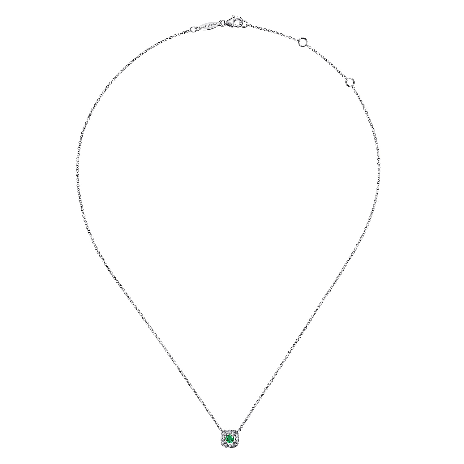 14K White Gold Diamond Halo and Emerald Pendant Necklace
