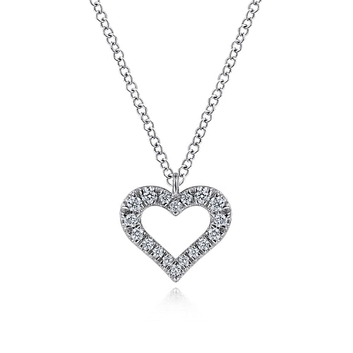 14K White Gold Diamond Heart Pendant Necklace