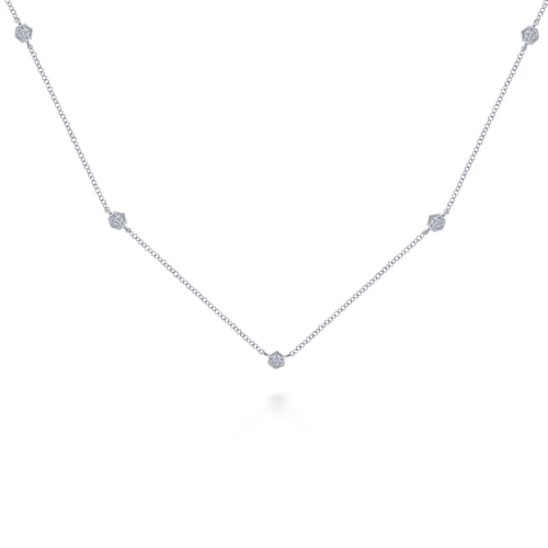 14K White Gold Diamond Hexagon Station Necklace