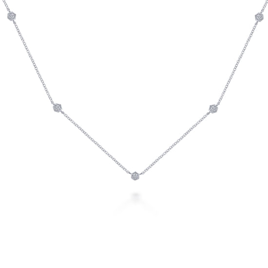 Gabriel - 14K White Gold Diamond Hexagon Station Necklace