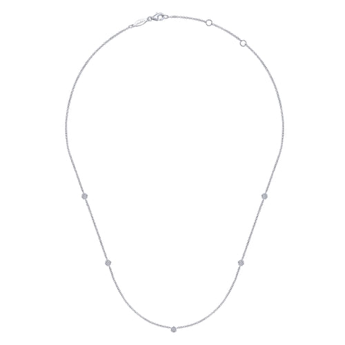 14K White Gold Diamond Hexagon Station Necklace