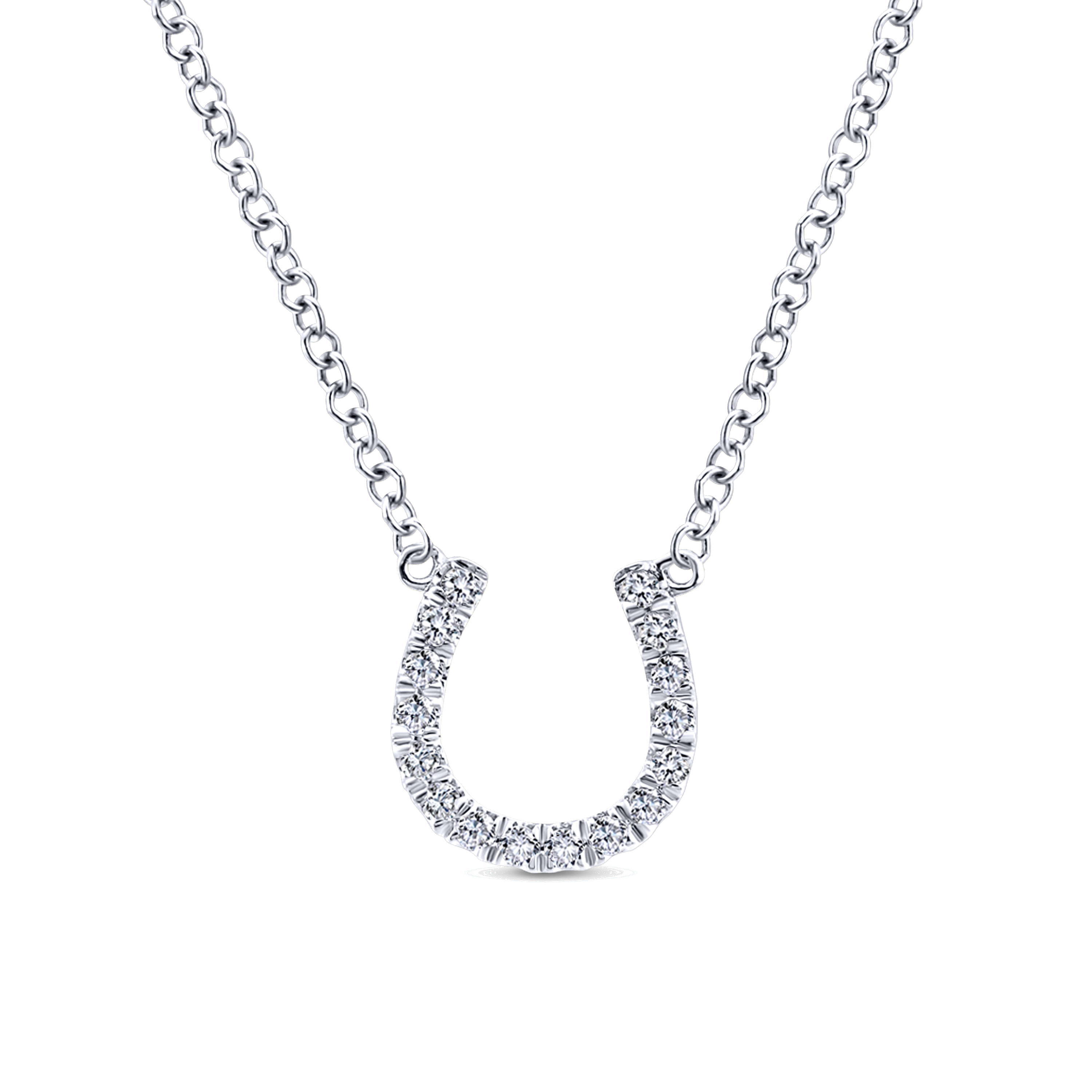 14K White Gold Diamond Horseshoe Pendant Necklace