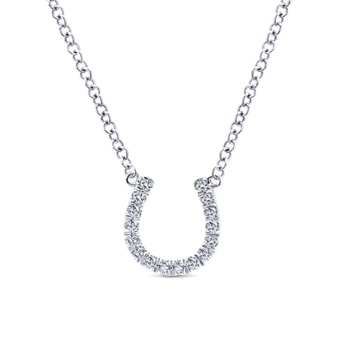14K White Gold Diamond Horseshoe Pendant Necklace