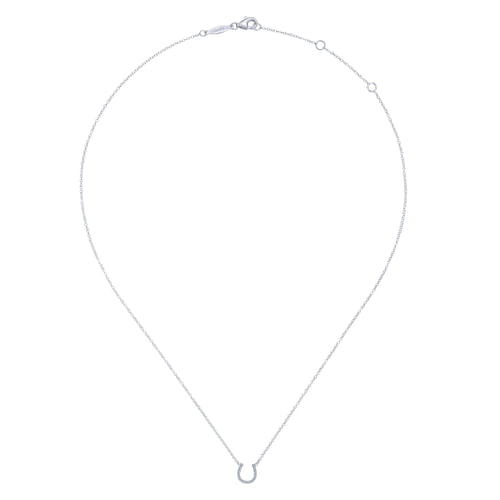 14K White Gold Diamond Horseshoe Pendant Necklace