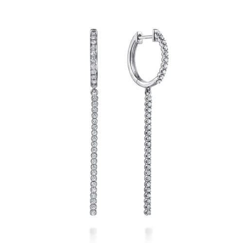 14K White Gold Diamond Huggie Drop Earrings