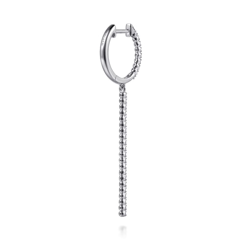 14K White Gold Diamond Huggie Drop Earrings