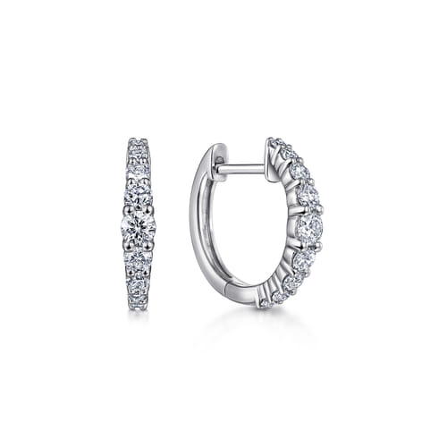 14K White Gold Diamond Huggie Earrings, 13mm 14K White Gold Diamond Huggie Earrings, 13mm
