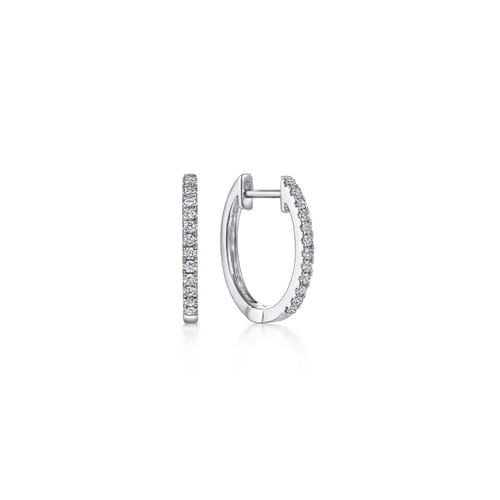 14K White Gold Diamond Huggie Earrings, 15mm