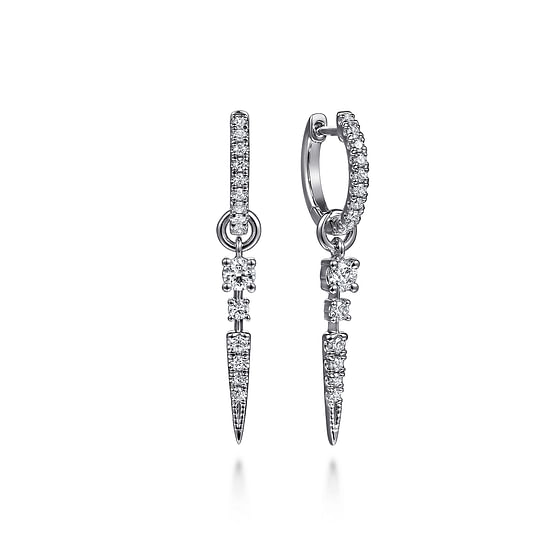 Gabriel - 14K White Gold Diamond Huggie Earrings with Spike Drops