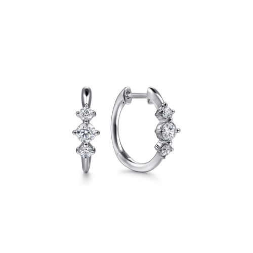 14K White Gold Diamond Huggie Earrings