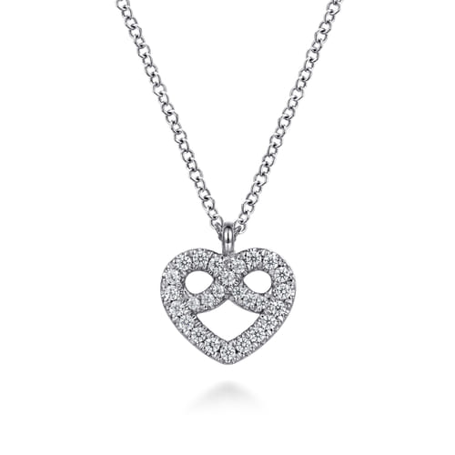 14K White Gold Diamond Infinity Heart Pendant Necklace