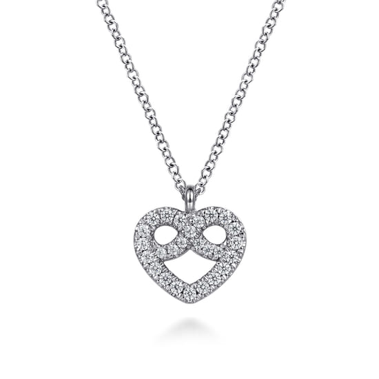 14K White Gold Diamond Infinity Heart Pendant Necklace
