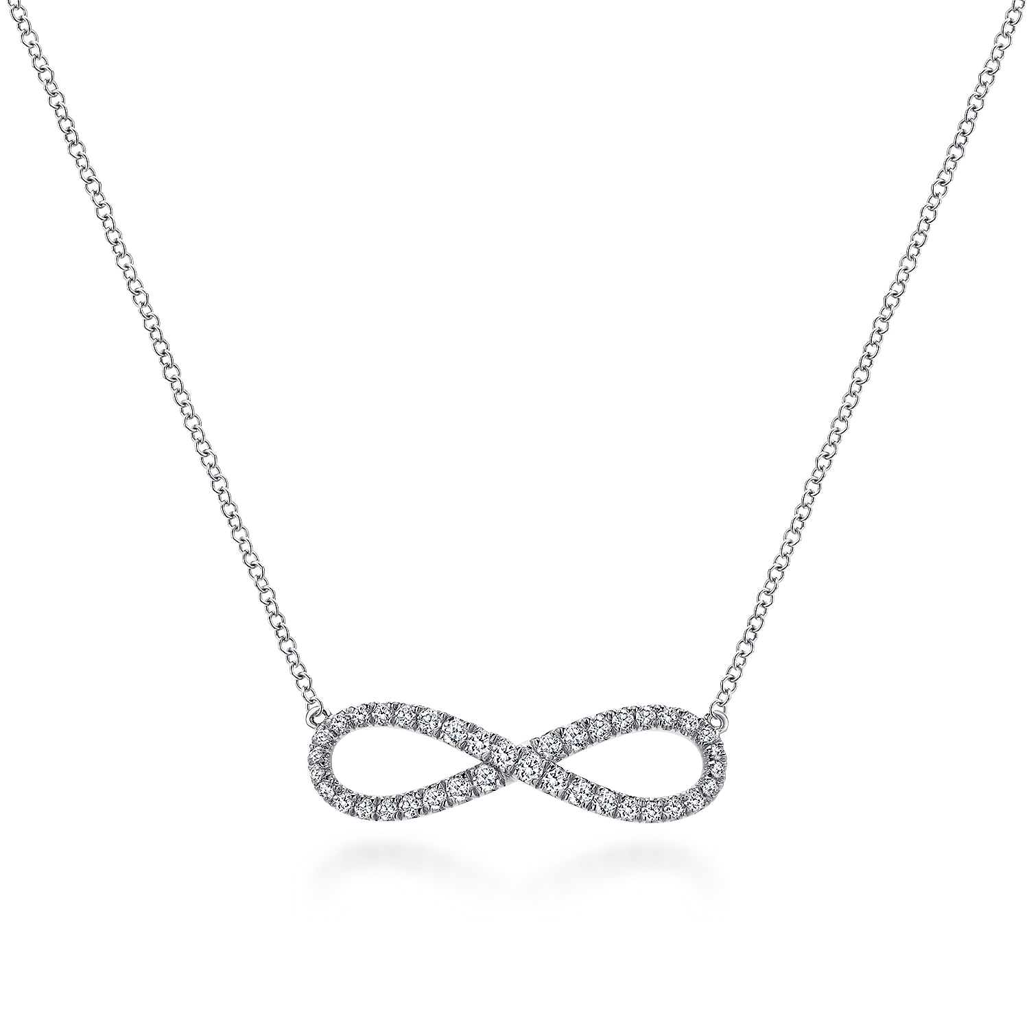 14K White Gold Diamond Infinity Symbol Pendant Necklace