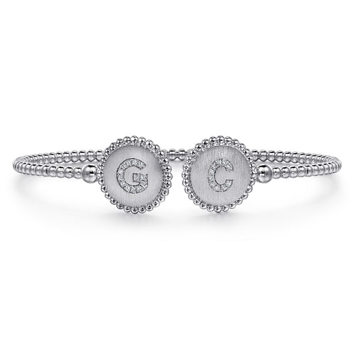 14K White Gold Diamond Initial G and C Bangle