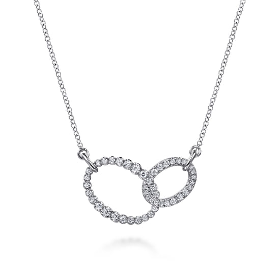 Gabriel - 14K White Gold Diamond Interlocking Oval Link Diamond Necklace