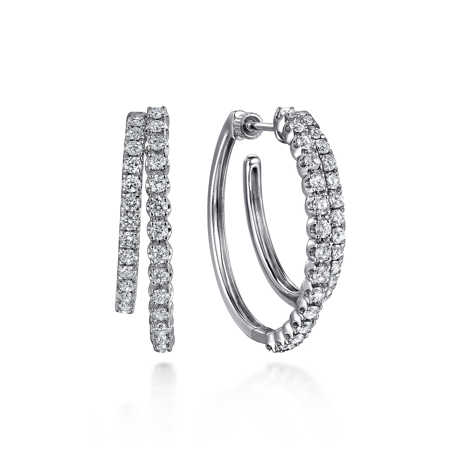 14K White Gold Diamond Intricate Hoop Earrings in size 30mm