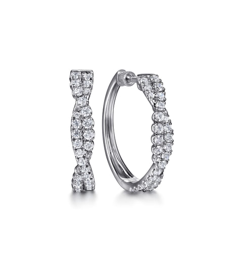 14K White Gold Diamond Intricate Hoop Earrings
