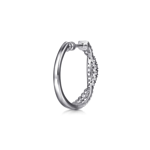14K White Gold Diamond Intricate Hoop Earrings