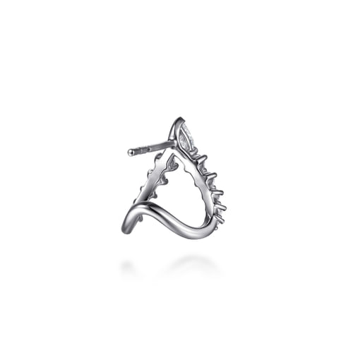 14K White Gold Diamond J-Hoop Earrings