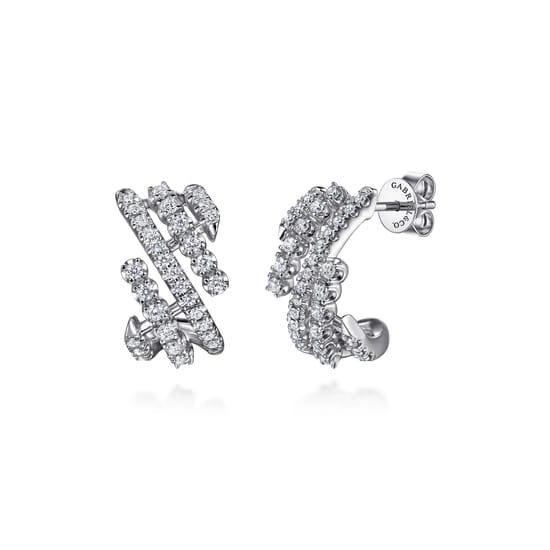 Gabriel - 14K White Gold Diamond J Hoop Earrings