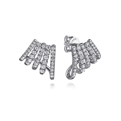 14K White Gold Diamond J Hoop Stud Earrings 14K White Gold Diamond J Hoop Stud Earrings
