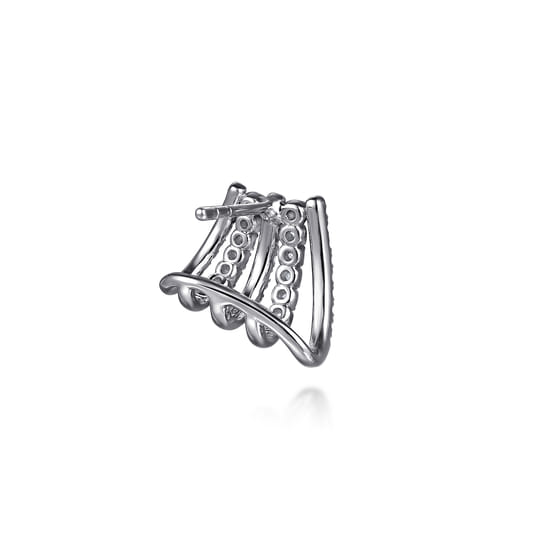 14K White Gold Diamond J Hoop Stud Earrings angle 3