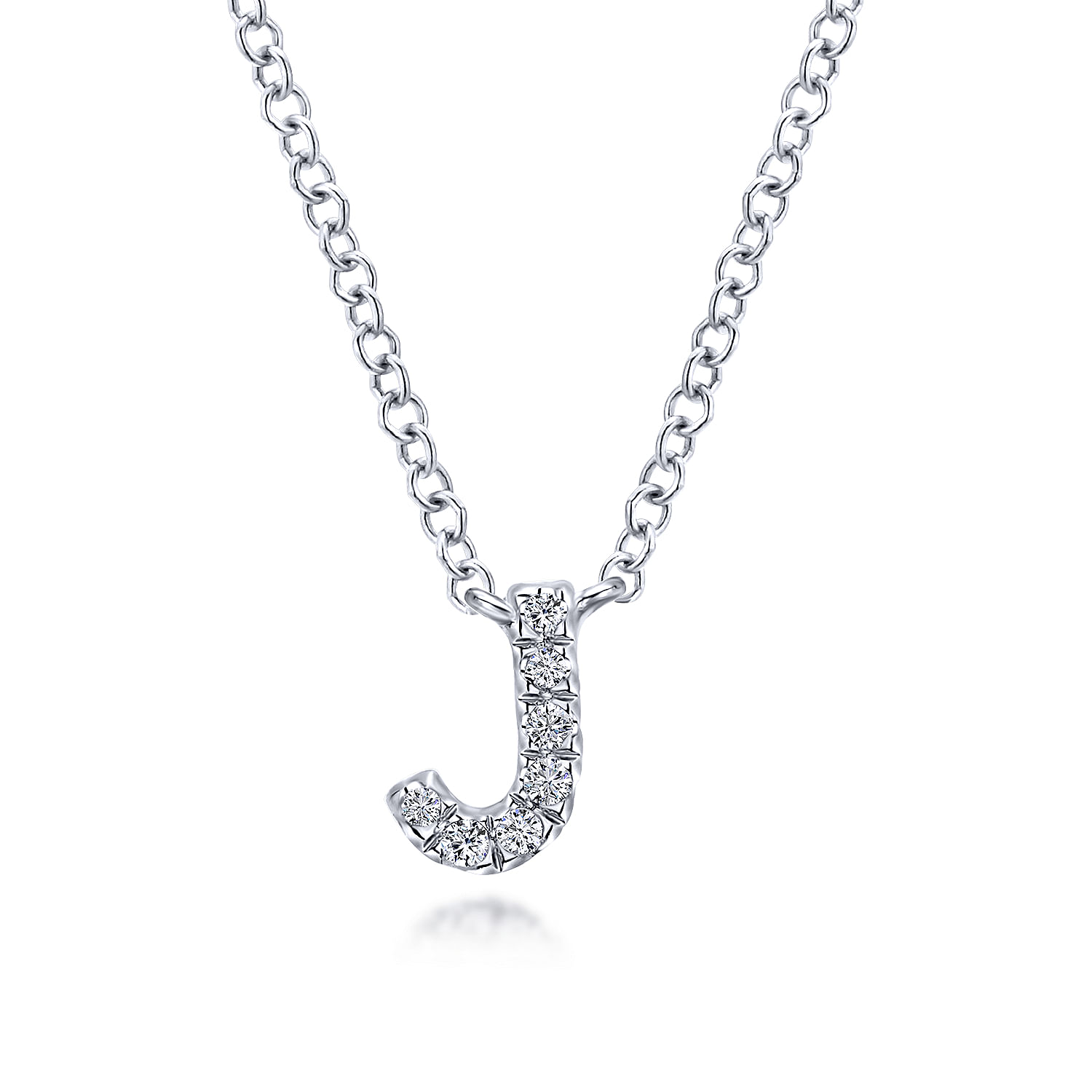 Gabriel - 14K White Gold Diamond J Initial Pendant Necklace