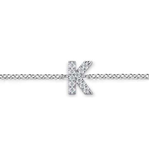 14K White Gold Diamond K Initial Chain Bracelet 14K White Gold Diamond K Initial Chain Bracelet