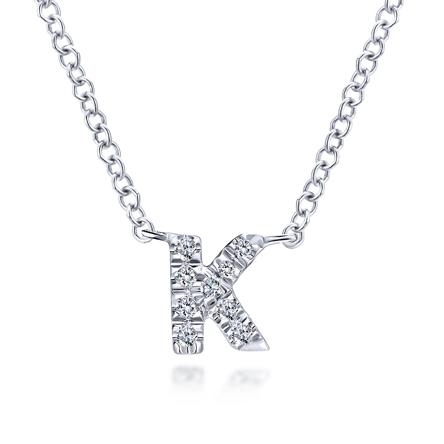 14K White Gold Diamond K Initial Pendant Necklace