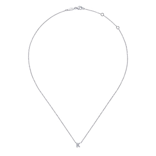 14K White Gold Diamond K Initial Pendant Necklace