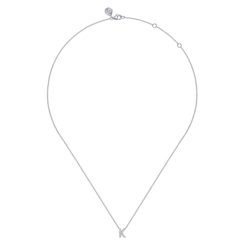14K White Gold Diamond K Initial Pendant Necklace