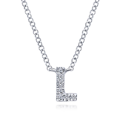 14K White Gold Diamond L Initial Pendant Necklace