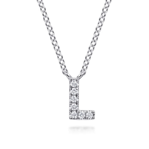 14K White Gold Diamond L Initial Pendant Necklace 14K White Gold Diamond L Initial Pendant Necklace