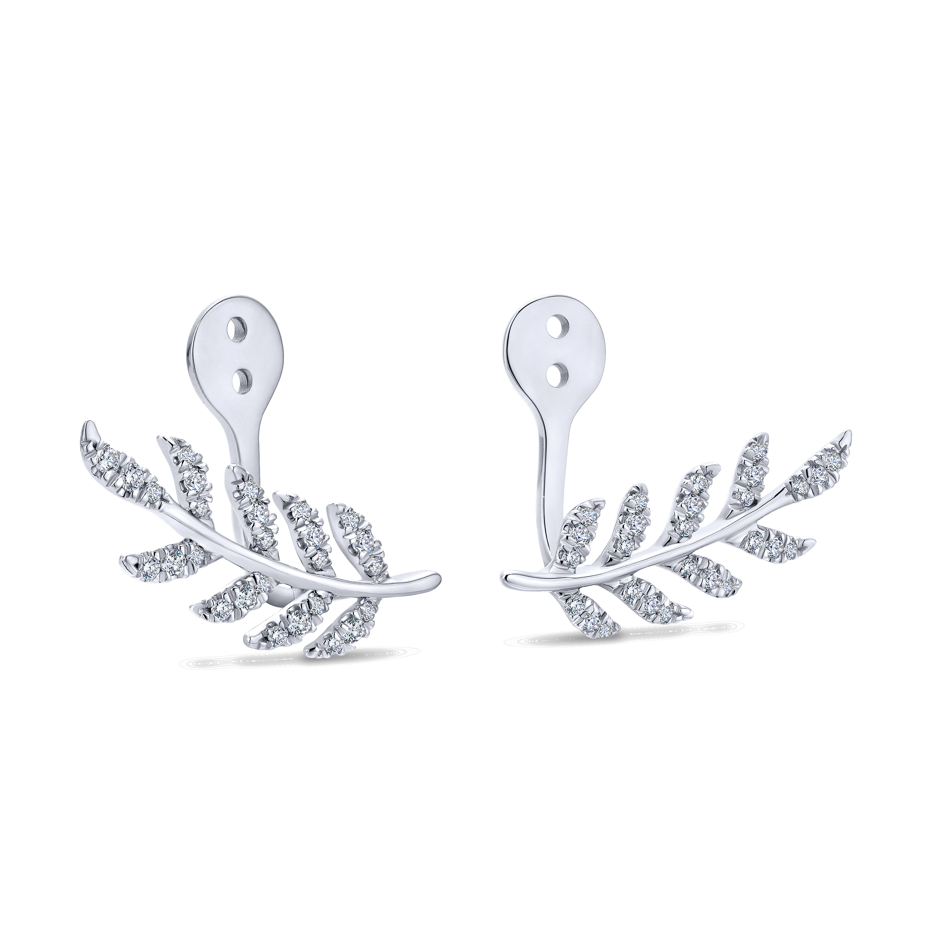 14K White Gold Diamond Laurel Branch Enhancer Earrings