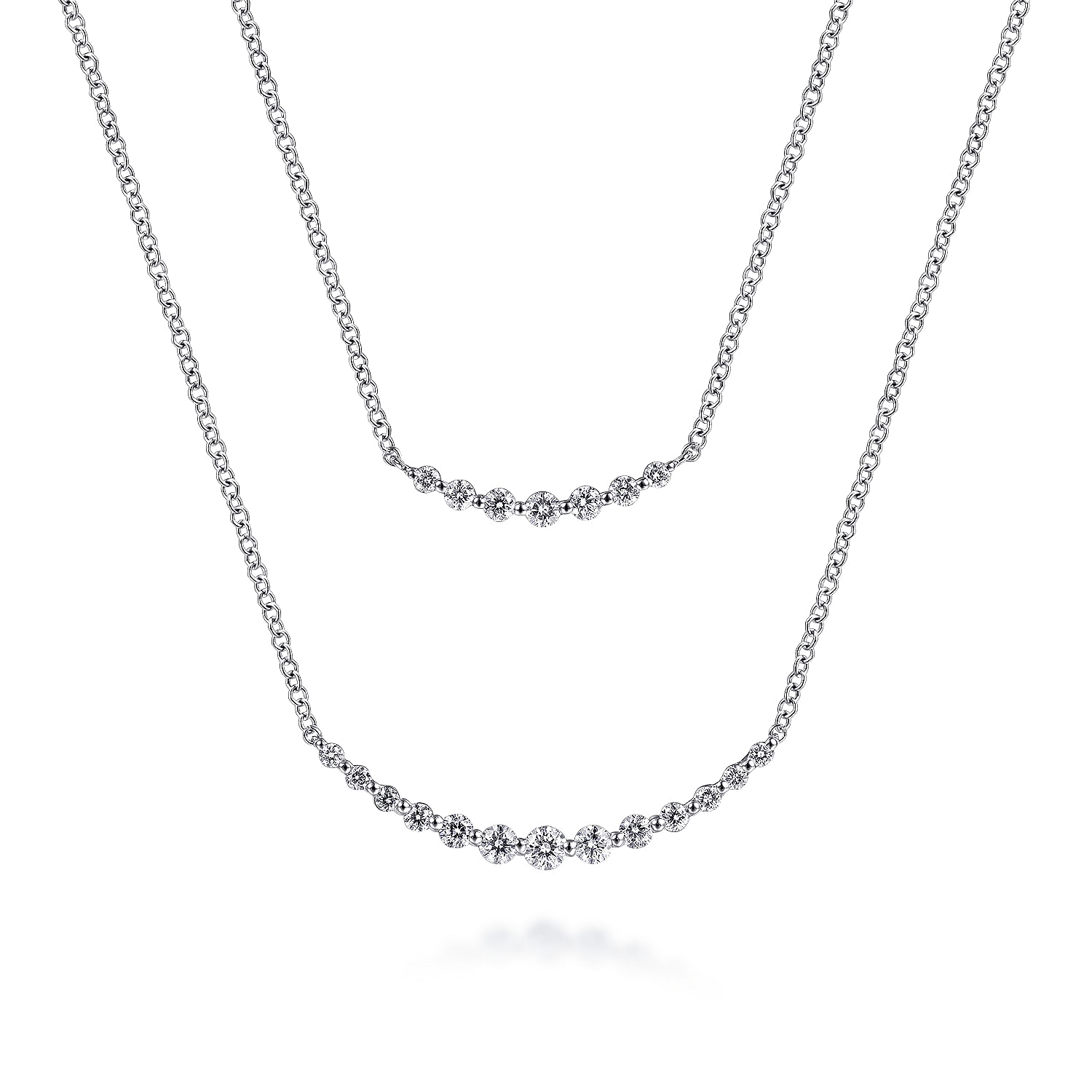 14K White Gold Diamond Layered Bar Necklace