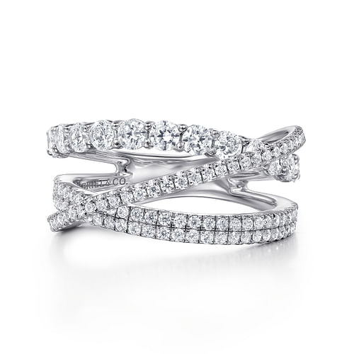 14K White Gold Diamond Layered Criss Cross Ring 