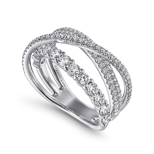 14K White Gold Diamond Layered Criss Cross Ring 