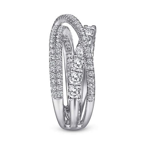 14K White Gold Diamond Layered Criss Cross Ring 