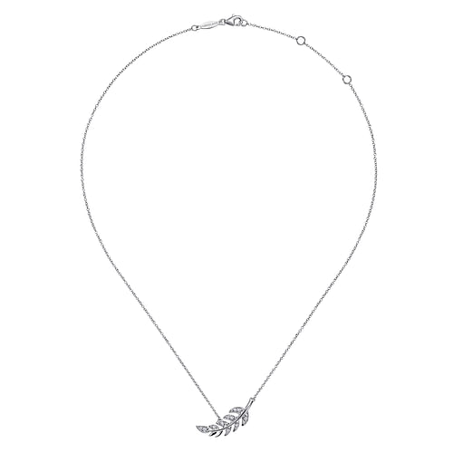 14K White Gold Diamond Leaf Pendant Necklace