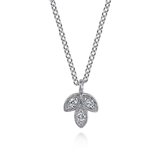 Gabriel - 14K White Gold Diamond Leaf Shape Pendant Necklace 