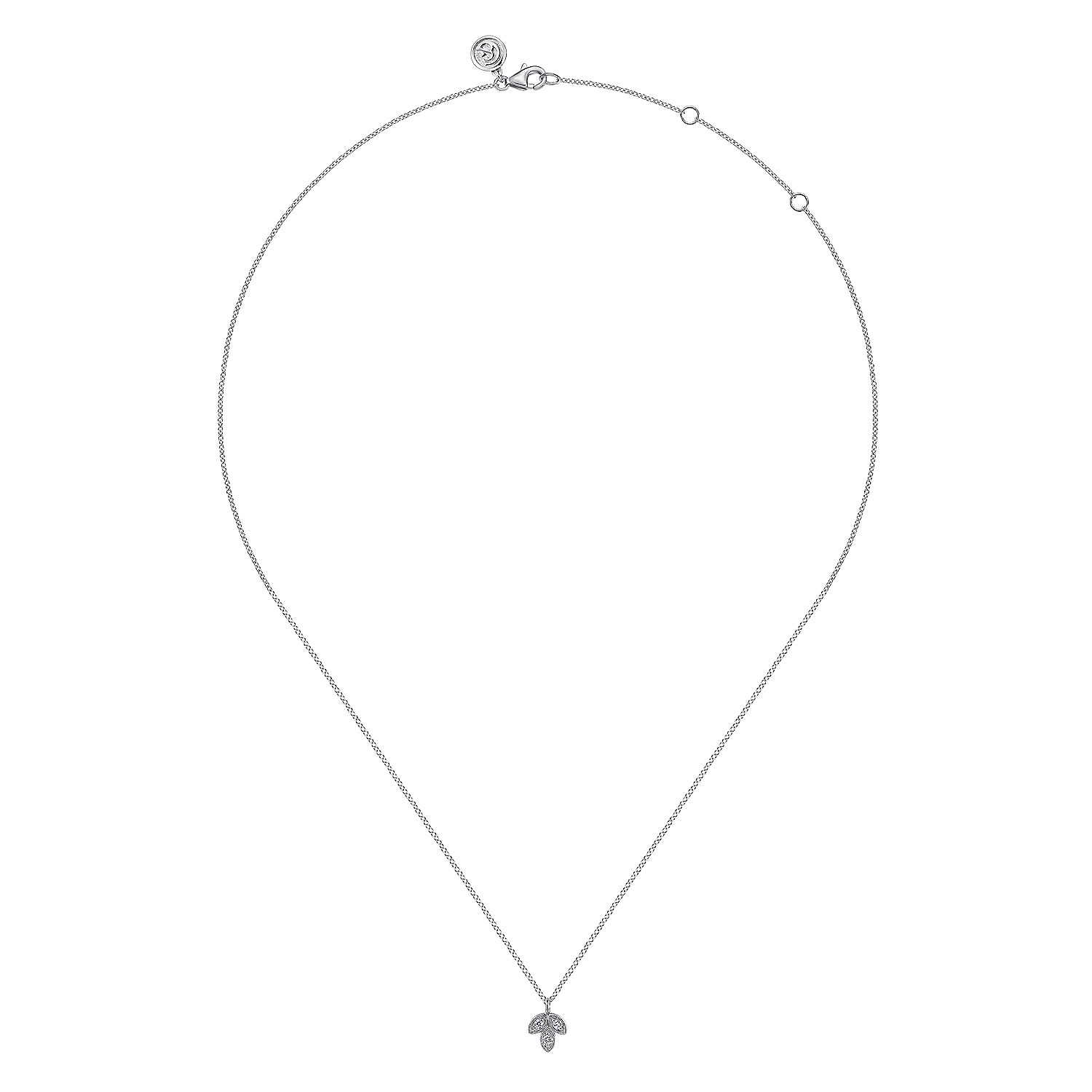 14K White Gold Diamond Leaf Shape Pendant Necklace 