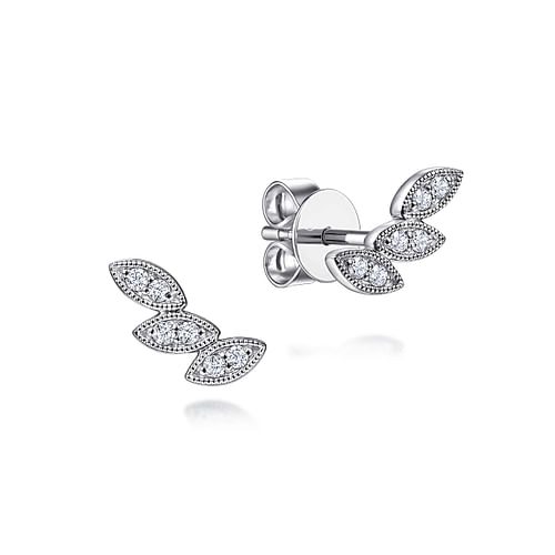 14K White Gold Diamond Leaf Shape Stud Earrings