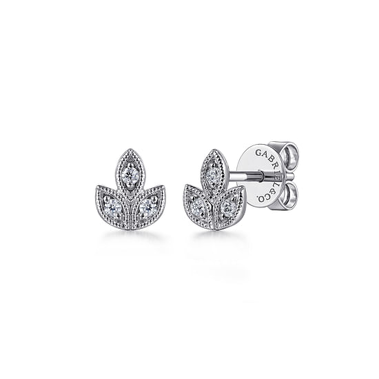 Gabriel - 14K White Gold Diamond Leaf Shape Stud Earrings