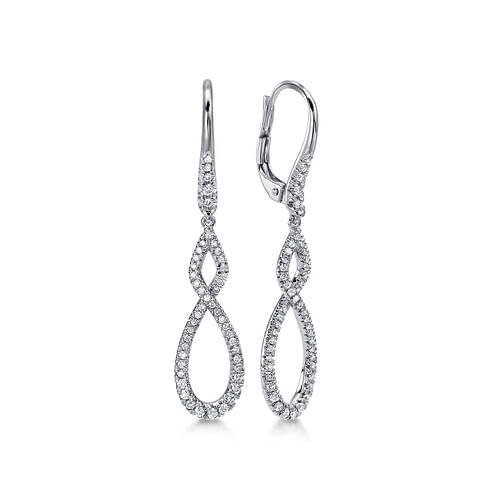 14K White Gold Diamond Lever Back Drop Earrings