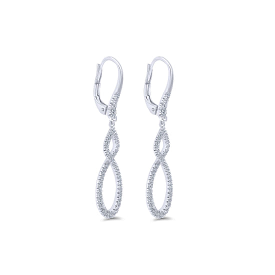 14K White Gold Diamond Lever Back Drop Earrings angle 2