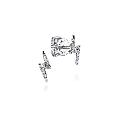 14K White Gold Diamond Lightning Bolt Stud Earrings