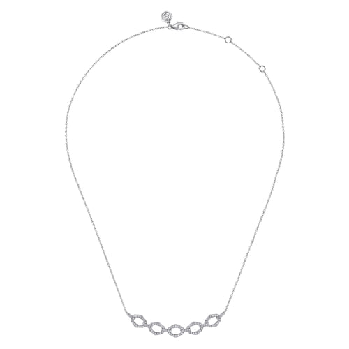 14K White Gold Diamond Link Bar Necklace