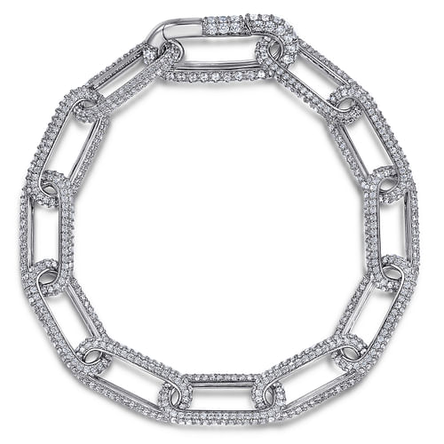 14K White Gold Diamond Link Chain Bracelet